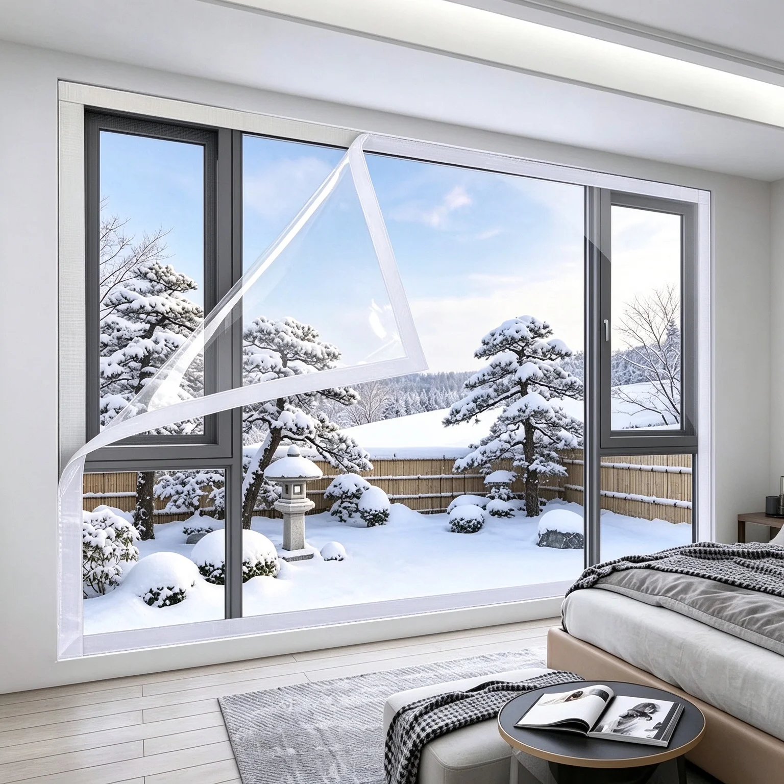Multiple Sizes Available Winter Window Insulation Film, Windproof Warm Plastic Cloth, Transparent, Cold Antifreeze Door Curtain