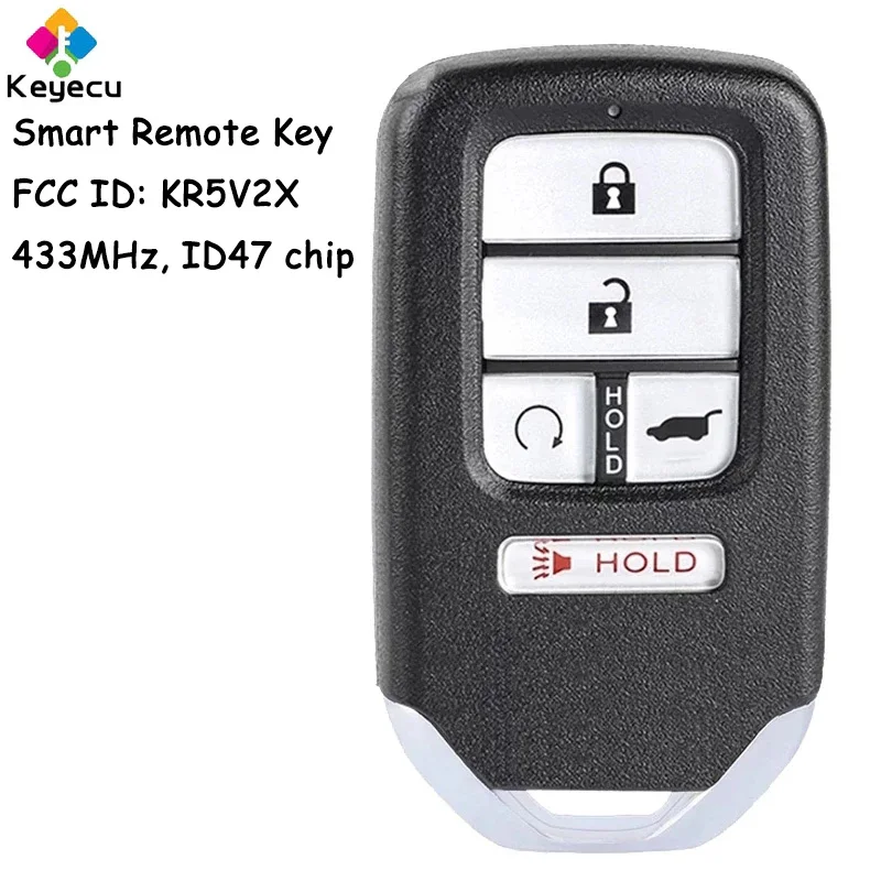 

KEYECU for Honda Pilot CR-V Civic 2016 2017 2018 2019 2020 Fob 5 Buttons 433MHz ID47 Chip FCC ID: KR5V2X Smart Remote Car Key