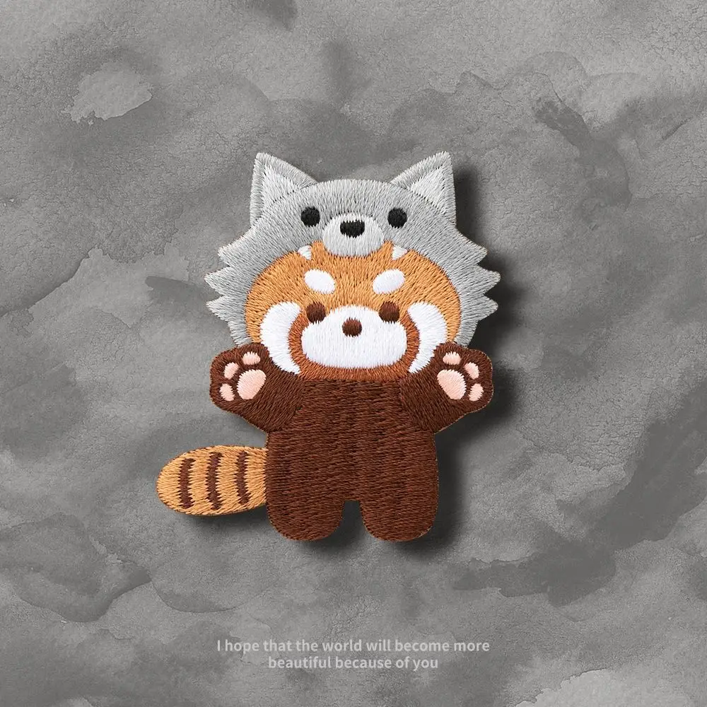 Kawaii Shark Red Panda Brooch Tiger Panda Animal Brooch Rabbit Bear Embroidery Red Panda Pin Girl