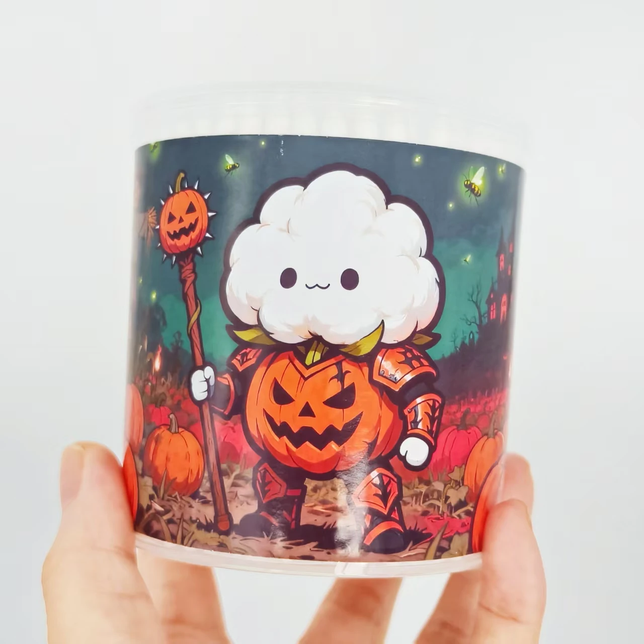 800개/1000개 할로윈 테마 모델링 면봉 실린더 박스 화이트 코튼 볼 휴일 선물 코튼 볼