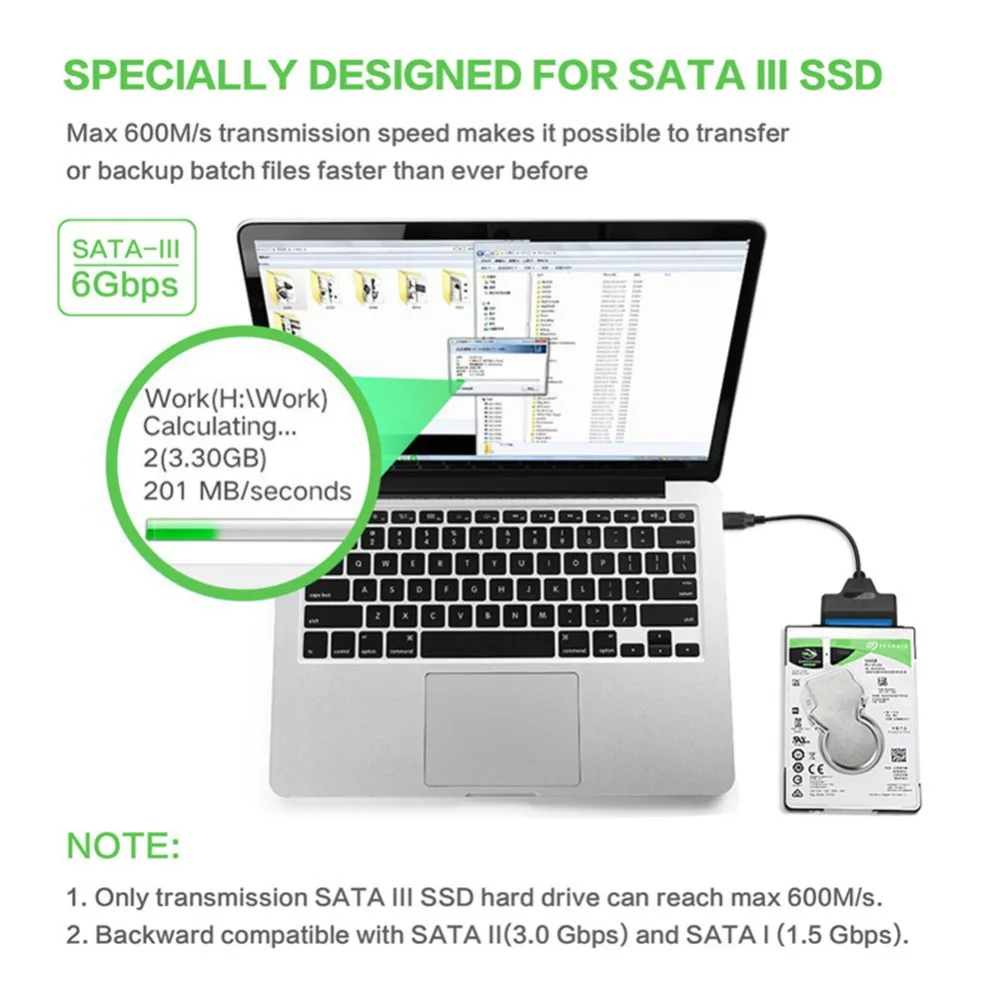 Adaptador de Disco Rígido Externo SATA para USB 3.0, Cabo SSD, Laptop, Desktop, 2.5 HDD, Windows 7, 8, 10, XP, 2000, Mac OS, 33cm