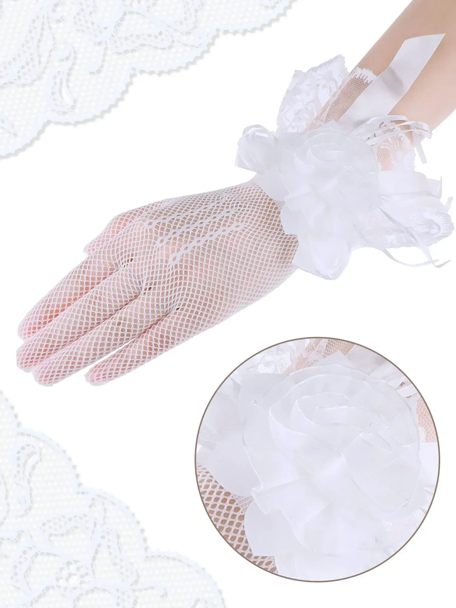 Women Lace Tea Party Women Elegant Short Wrist Length Floral Gloves for Dinner Wedding