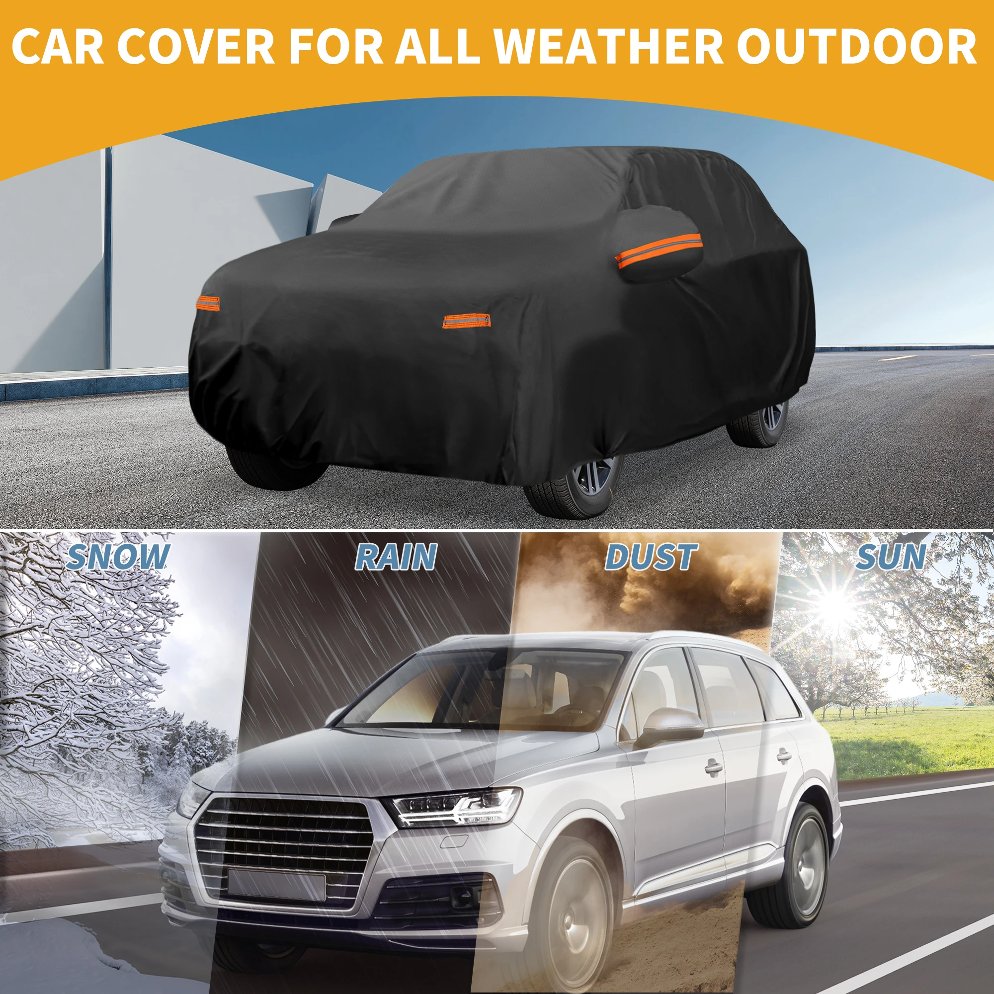 

Uxcell Car Cover Waterproof Sun Rain Protection Full Exterior Cover for Mazda Cx-50 190T-Pu Black with Left Side Zippers