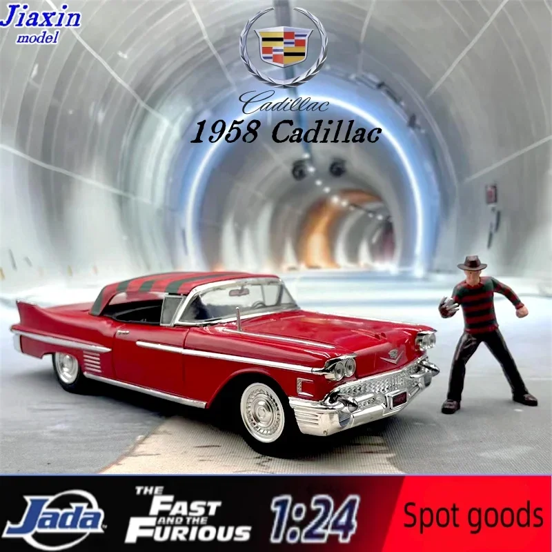 شخصية أكشن فيلم Jiaxin-Cadillac على الدردار ، محاكاة Cadillac JADA1958 ، طراز سيارة معدني ، هدية للأطفال ،