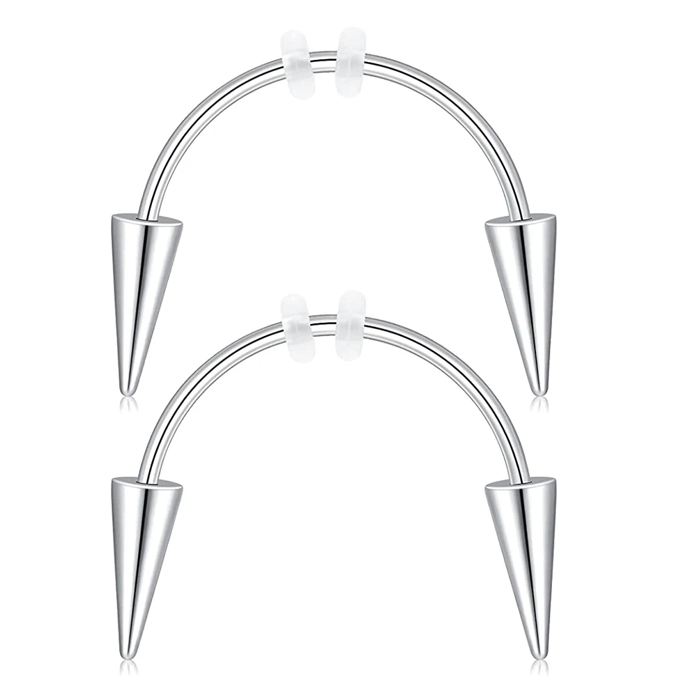 WKOUD 2 Pcs  Piercing Tiger Teeth Vampire Stainless Steel Smile Lip Nail Jewelry  Fangs Dracula Septum 3 Style