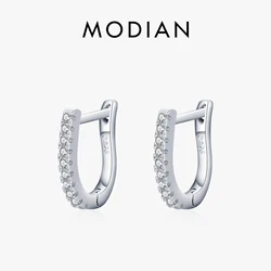 Modian Romantic Clear Zircon Crystal Earring 925 Sterling Silver U Shape Sparkling Hoop Earrings For Women Girls Wedding Jewelry