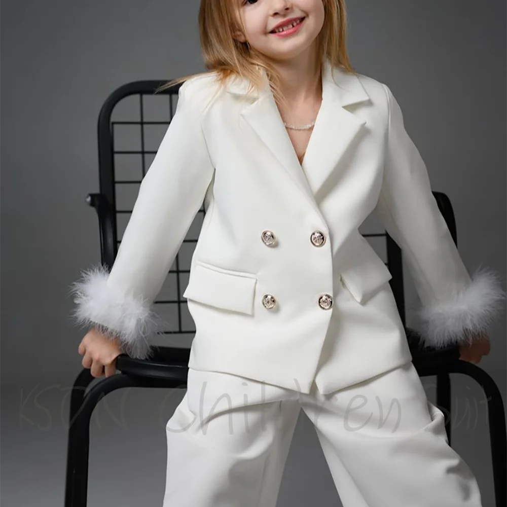 Chic Suits for Girl Cute Notch Lapel Double Breasted Blazer Pants Party Costume Wedding Tuxedos 2 Piece Fashion Kids Clothes