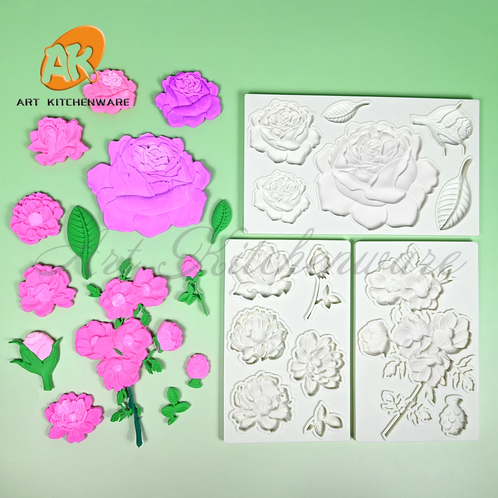 Beautiful Flower Mould DIY Peony Plaster Resin Art Soft Silicone Fondant Chocolate Mold Soap Cake Decoration Baking Tool