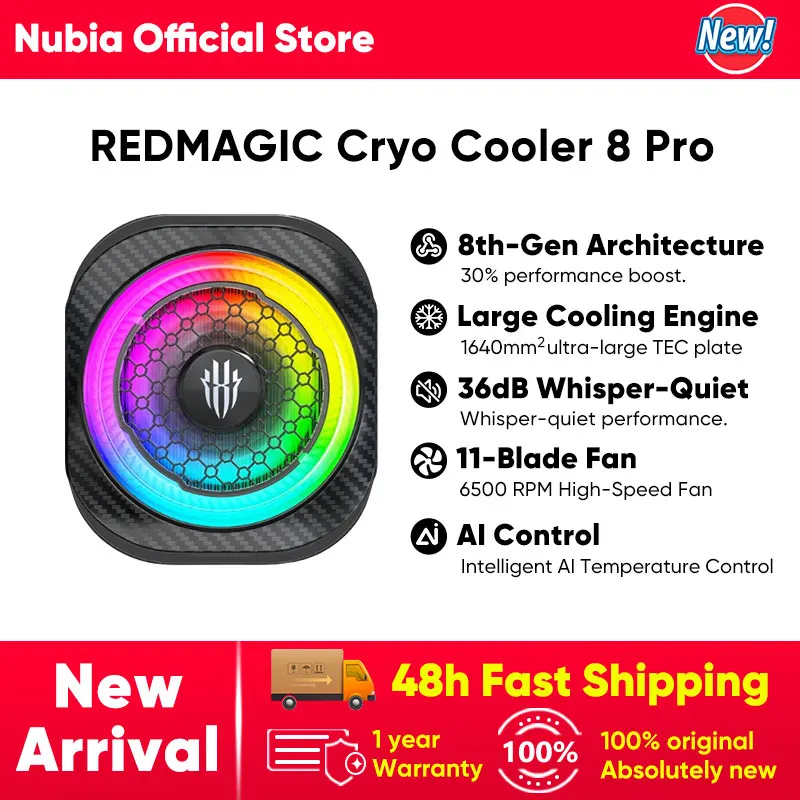 

NEW NUBIA RedMagic Cooler 8 Pro Magnetic Back-clip 2 in 1 36W Cooling Fan 8th GEN COLDLNG for iPhone Android Gaming Streaming