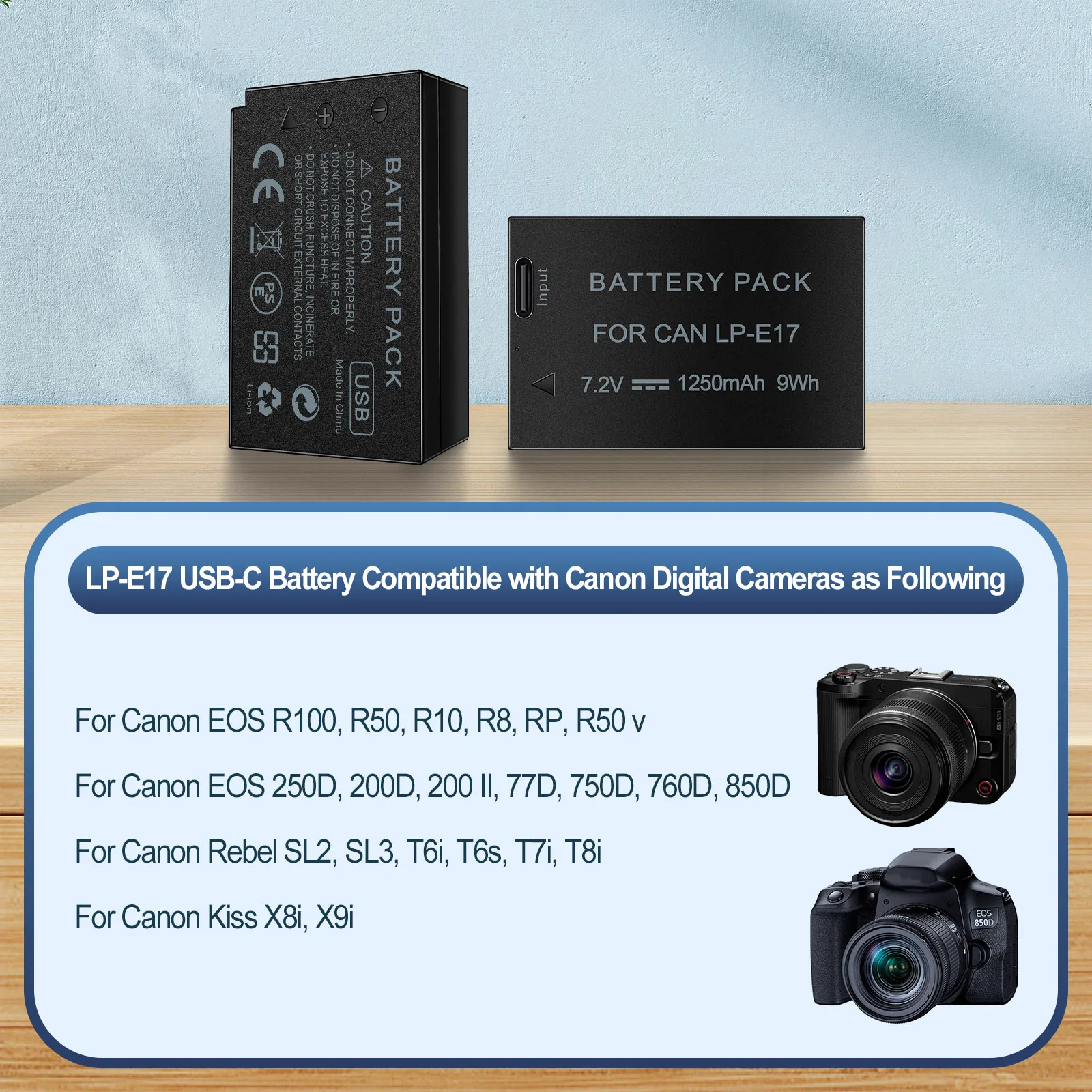 USB-C LP-E17 Battery for Canon EOS M3 M5 750D 760D 8000 D200D T6i
