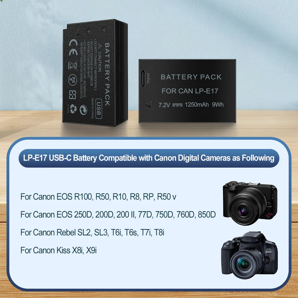 USB-C LP-E17 Battery for Canon EOS M3 M5 750D 760D 8000 D200D T6i