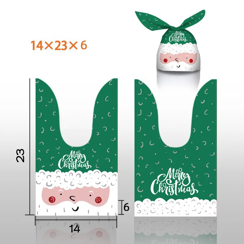 AQ Cute Cartoon White Beard Green Santa Claus Design Christmas Party Dessert Long Rabbit Ear Packaging Bag Festival Gift DIY Bag