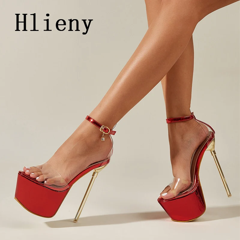 Hlieny-Sandalias de tacón alto con hebilla para mujer, calzado Sexy de PVC transparente, de plataforma Peep Toe abierta, con correa, para club nocturno, Zapatos de baile de barra