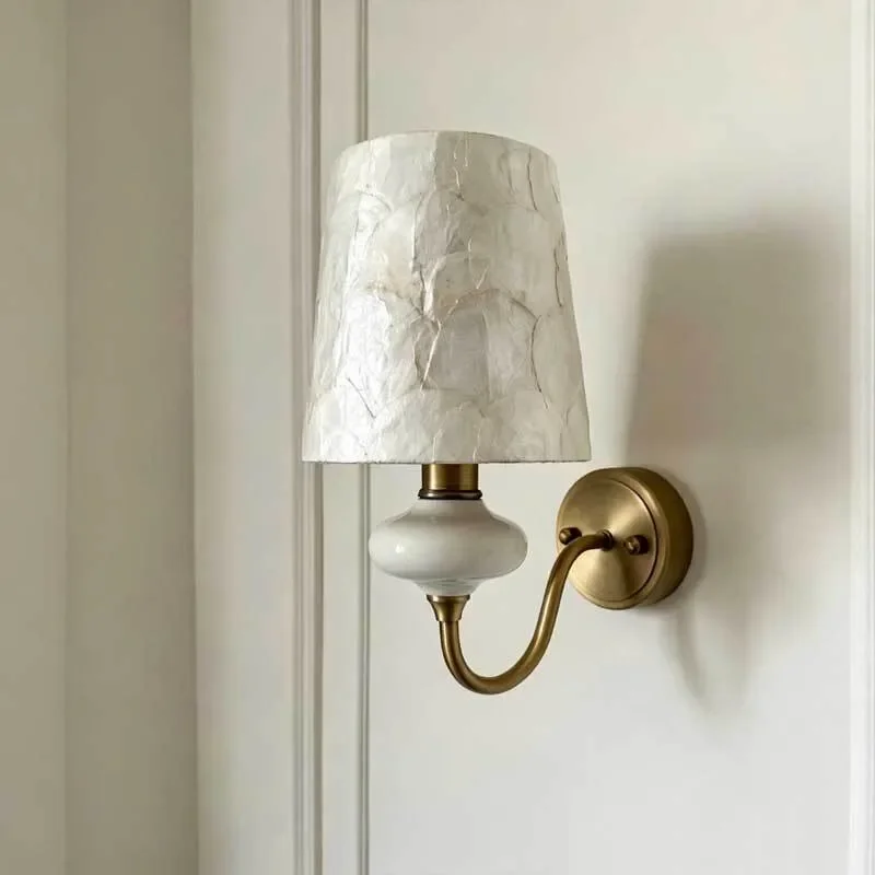 French Creative Ceramic Shell Wall Lamp Bedroom Beside Light Fixture Living Room Background Led Illumination Entrance Lighting