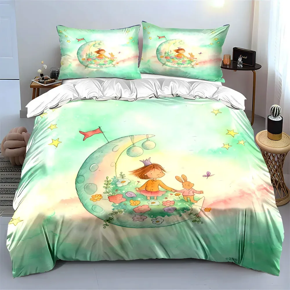 Fairy Tale Moon Nursery Decor Soft Comfortable Duvet Cover Bedding Set Included 1*Duvet Cover & 2*Pillowcases, gift