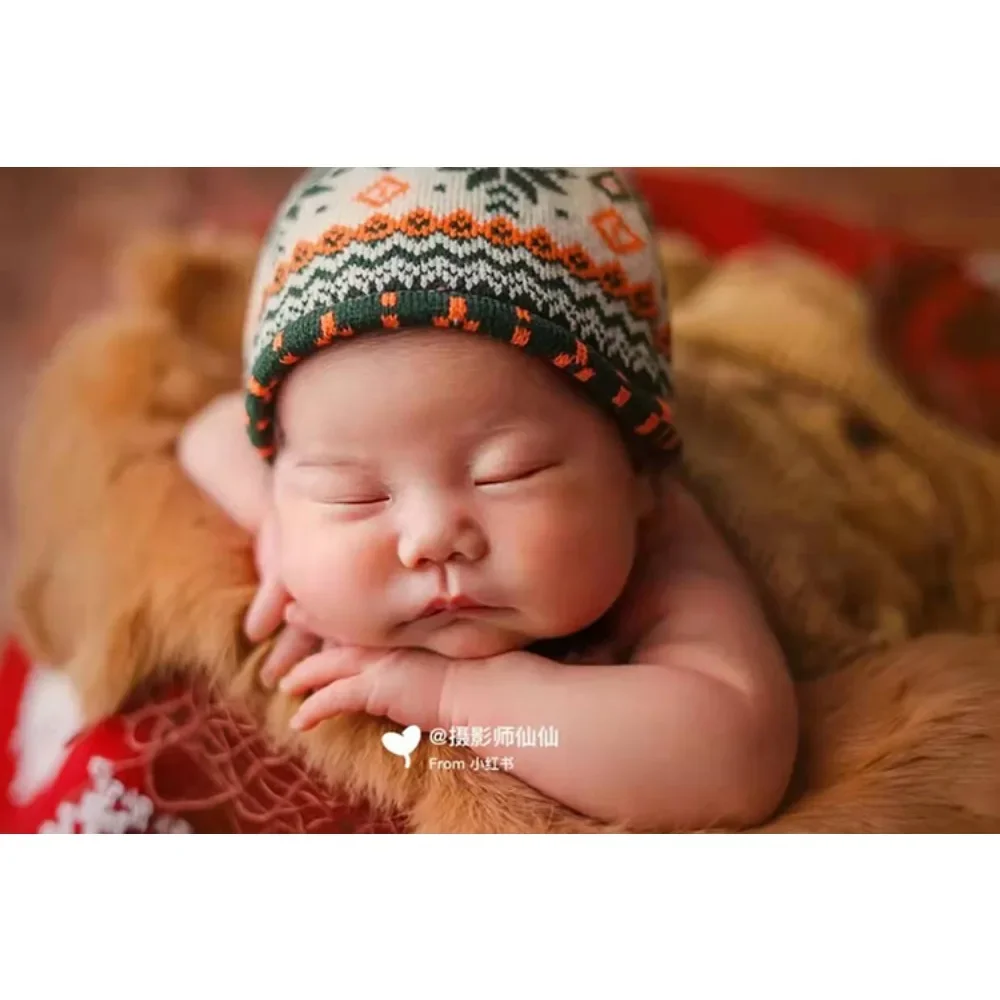 Newborn Photography Props Christmas  Snowman Hat Fur Ball Scarf Set Baby Girl Boy Photo Baby Photography Accessories