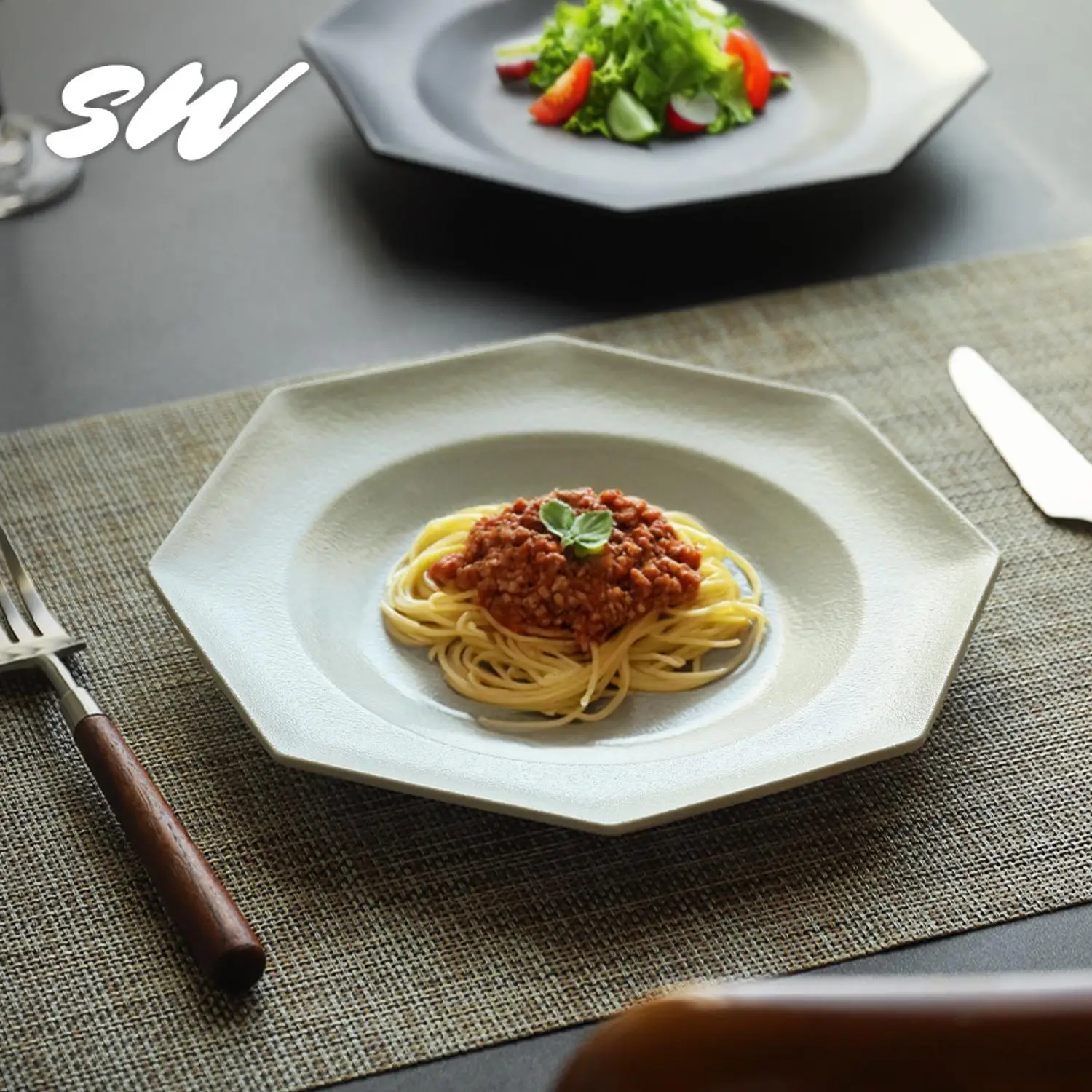 japanese-style-ceramic-octagonal-plate-pure-color-steak-salad-dish-home-use-dinnerware-set-retro-feeling-bathroom-storage-tool