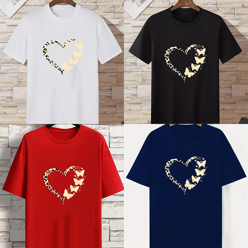 2024 Summer Loose Women's T-Shirt High Quality Heart Pattern Printed Short Sleeve Plus Size Women's Short Sleeve T-Shirt CCXX037