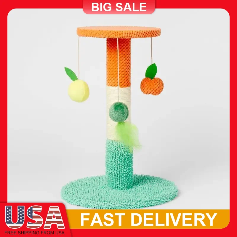 

Foldable Cat Scratching Post with Hanging Fruit Toy 19.57 Inch Durable Climbing Tower for Indoor Cats Pet Furniture