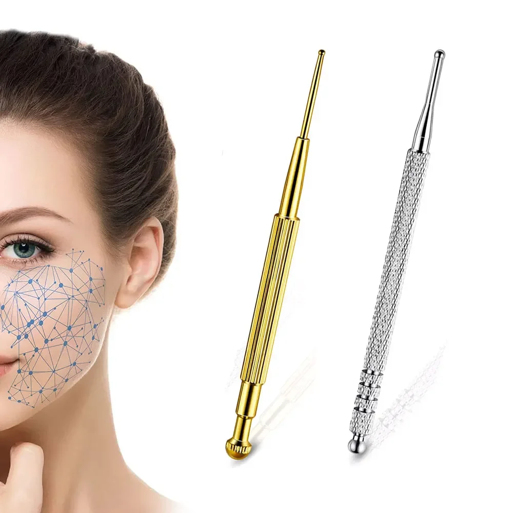 1X Massage Tool Stainless Steel Retractable Acupuncture Pen Double Headed Spring Ear Care Tool Point Probe Pen Massager for Face