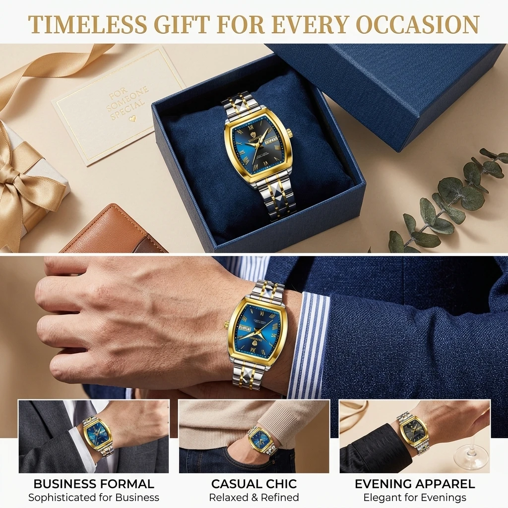 1 piece Fashion Two-tone Metal Strap Square Watch with Blue Dial, Roman Numeral Design, Simple and Elegant
