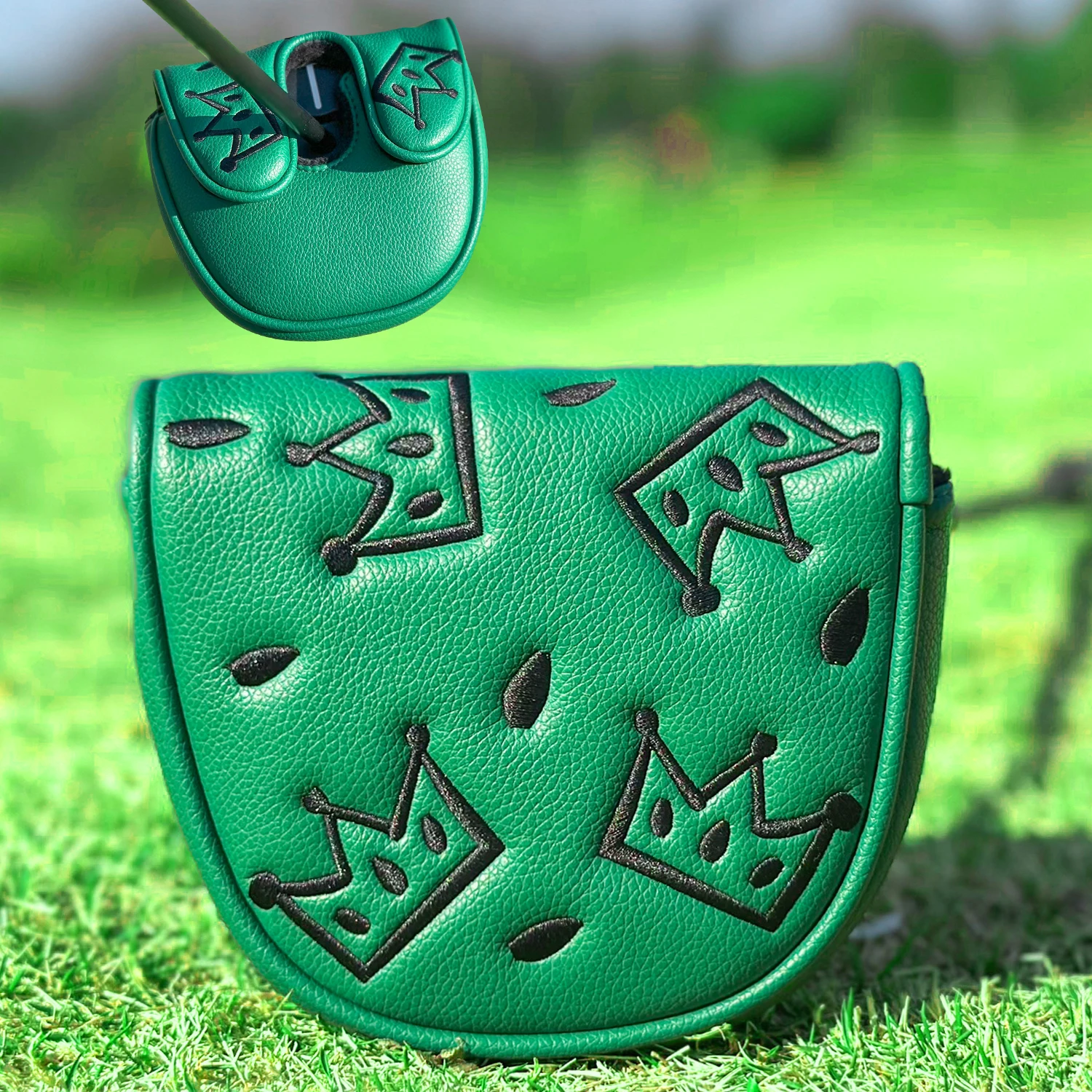 1pc Green Mallet Putter Cover, Crown Pattern Half-Circle Putter Head Cover, Magnetic Closure, Golf Putter Protector