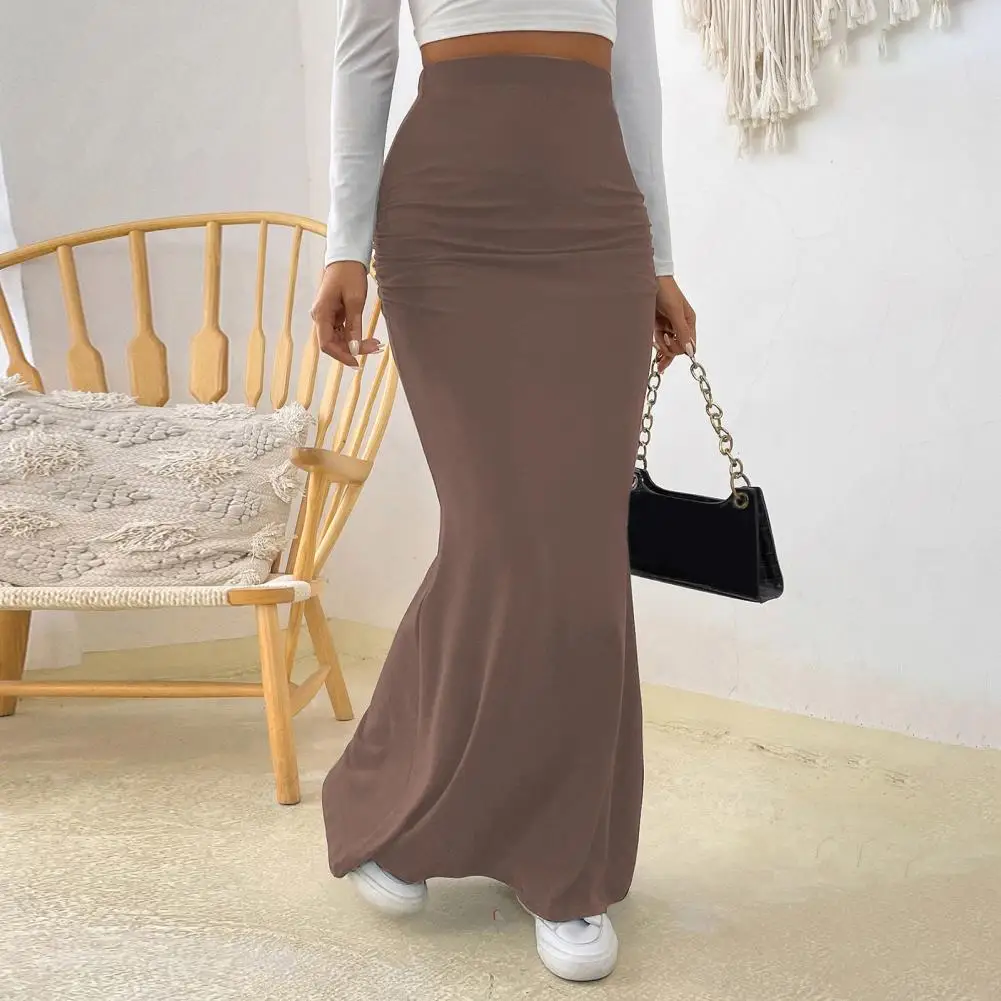 

Fishtail Maxi Skirt Elegant Faux Silk Satin Skirts for Women High Waist A-line Office Lady Skirt Solid Color Glossy Finish