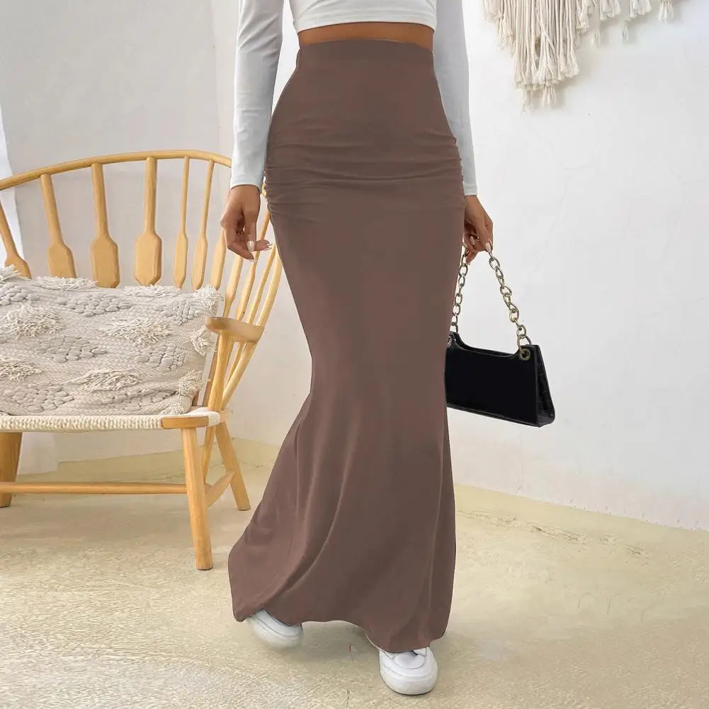 Fishtail Maxi Skirt Elegant Faux Silk Satin Skirts for Women High Waist A-line Office Lady Skirt Solid Color Glossy Finish