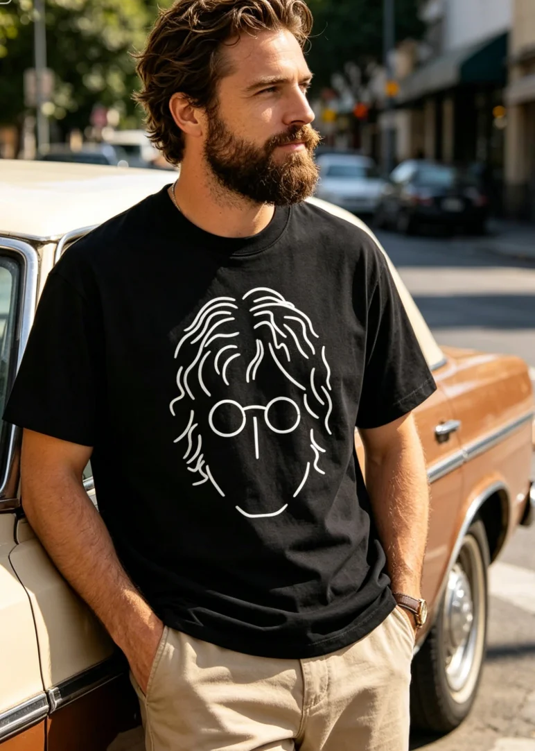 Men's Soft Breathable Line Art Portrait T-Shirt Modern Short Sleeve Round Neck Shirt Suitable for Gym Outdoor Daily Wear T-Shirt