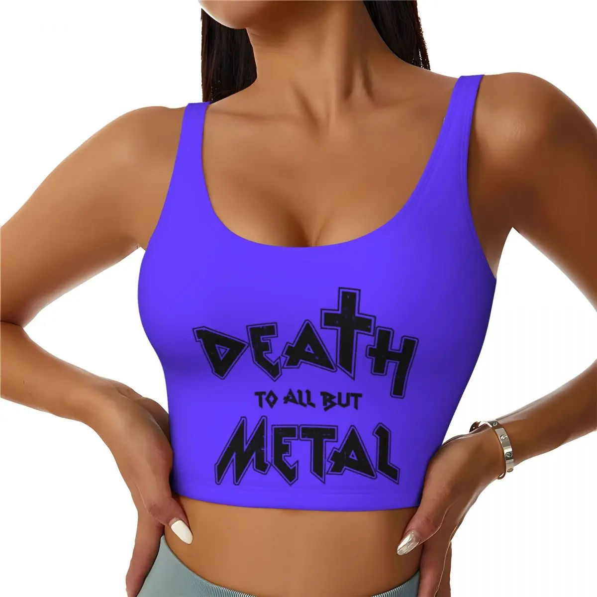 Custom High Impact Death To All But Metal Sports Bra Women Heavy Metal Rock Gift Gym Workout Yoga Crop Top