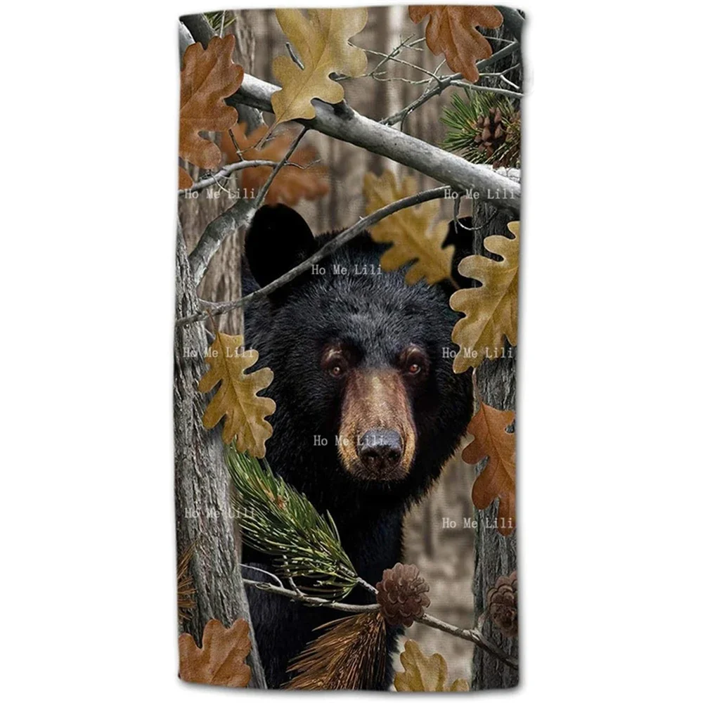 Black Bear Family In Autumn Soft Quick-Drying Towel For Bathroom Yoga Gym Decorative