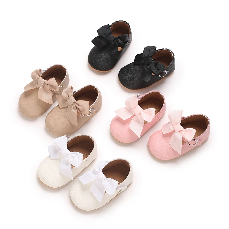 

0-18M Cute Baby PU Leather Baby Boys and Girls Princess Shoes Big Bow Rubber Soft Sole Anti slip Shoes Baby Bed Shoes