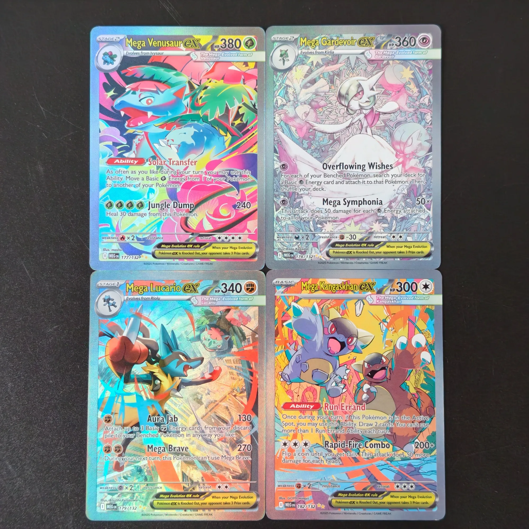 Cartes Proxy TCG Pokémon Mega Evolution ex SAR Full Art Holo, Cartes de Collection Anime Mega Venusaur Gardevoir Lucario Kangaskhan