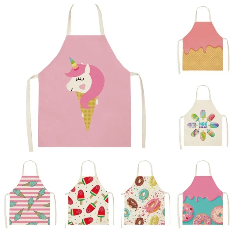 Color Printed Linen Apron Custom-made Parent-child Kitchen Household Apron Household Anti-fouling Decoration Kindergarten Apron