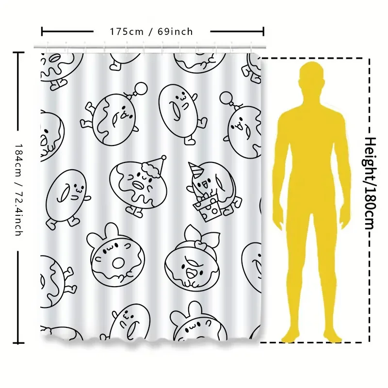 Doodle Animal Cartoon Donut Printed Shower Curtain Home Decor Bathroom Accessory Printing Waterproof Washable Modern Decoration