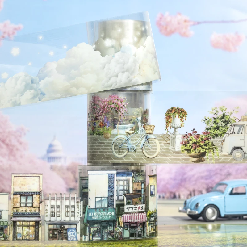 

1 рулонная ПЭТ-лента с видом на улицу для скрапбукинга, наклейки для журнала «сделай сам», коллаж, художественный чехол для телефона, украшение для ноутбука, подарок, принадлежности для рукоделия