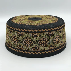 2024 New Turkey Tax Products Worship Men's Flat Round Brim Orange Embroidery Saudi Hat Muslim Caps for Men islamic Kufi Arab