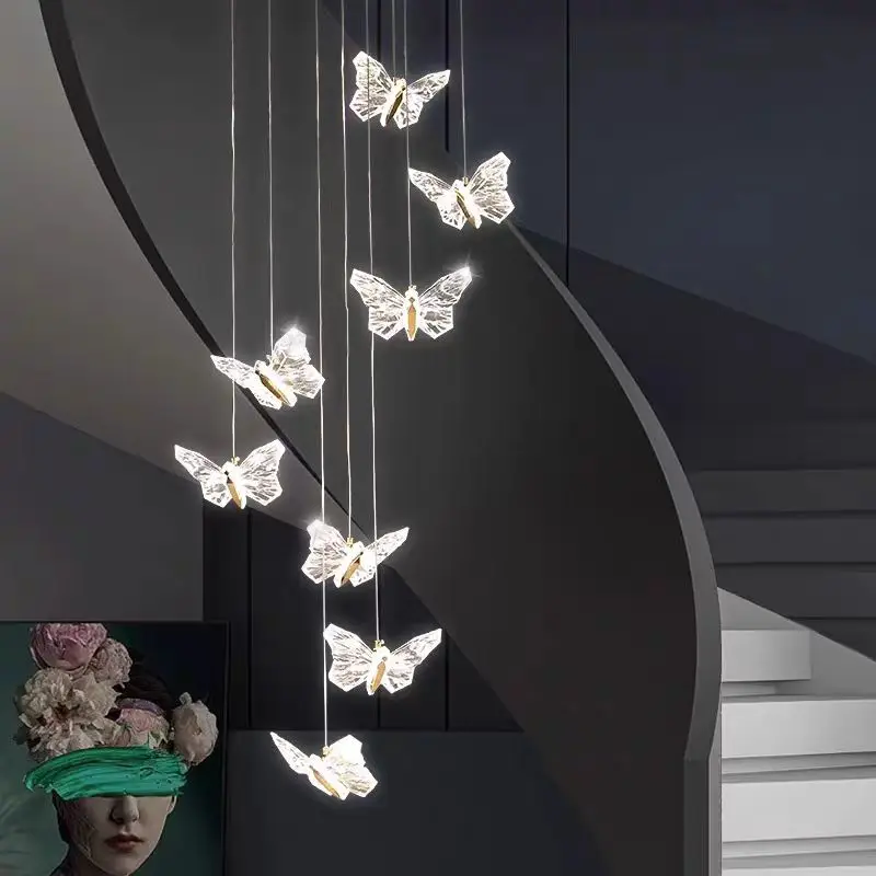 

OUDELADI Crystal butterfly pendant lamp indoor home decor LED lighting bedroom bedside hotel lobby stairs Hanging light fixture