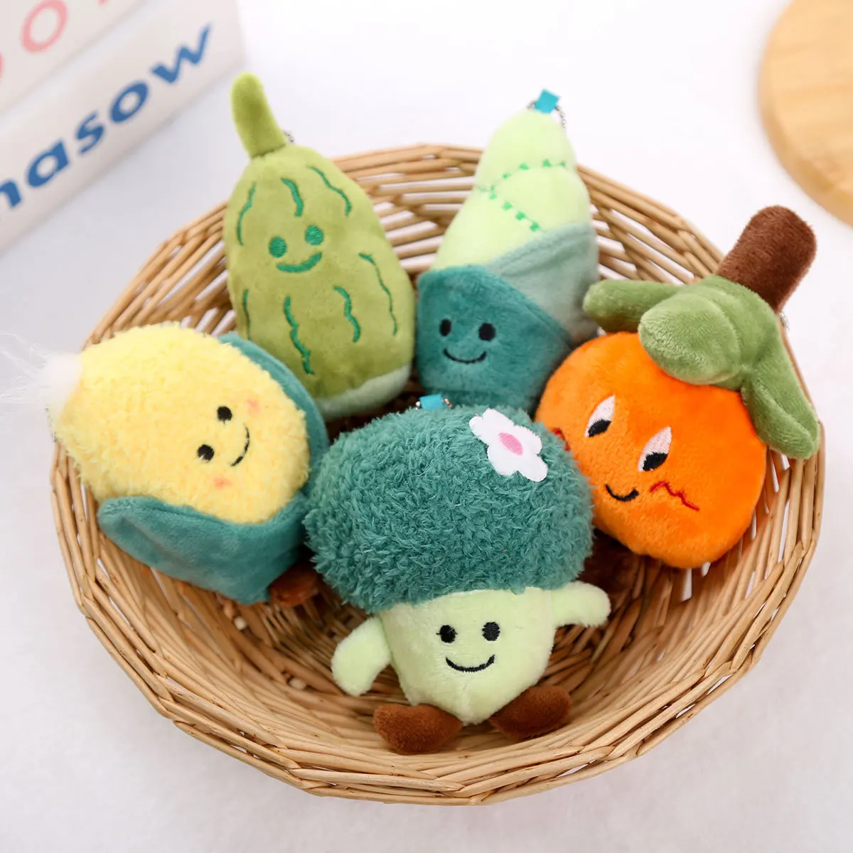 Creatieve Anime Cartoon Groente Pluche Pop Sleutelhanger Leuke Kool Maïs Fruit Rugzak Decoratie Hanger Ins Paar Gift
