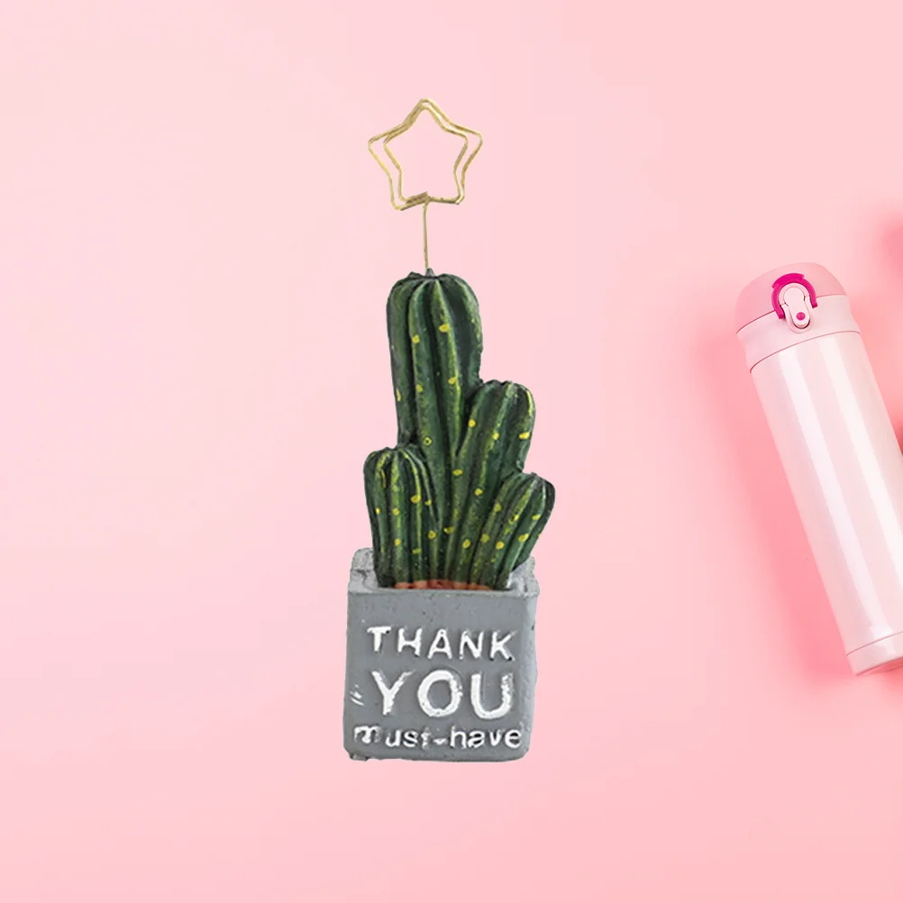 

Cactus Shape Memo Clip Holder Desk Organizer Resin Base Metal Clip Table Number Stand Photo Name Card Display Decor