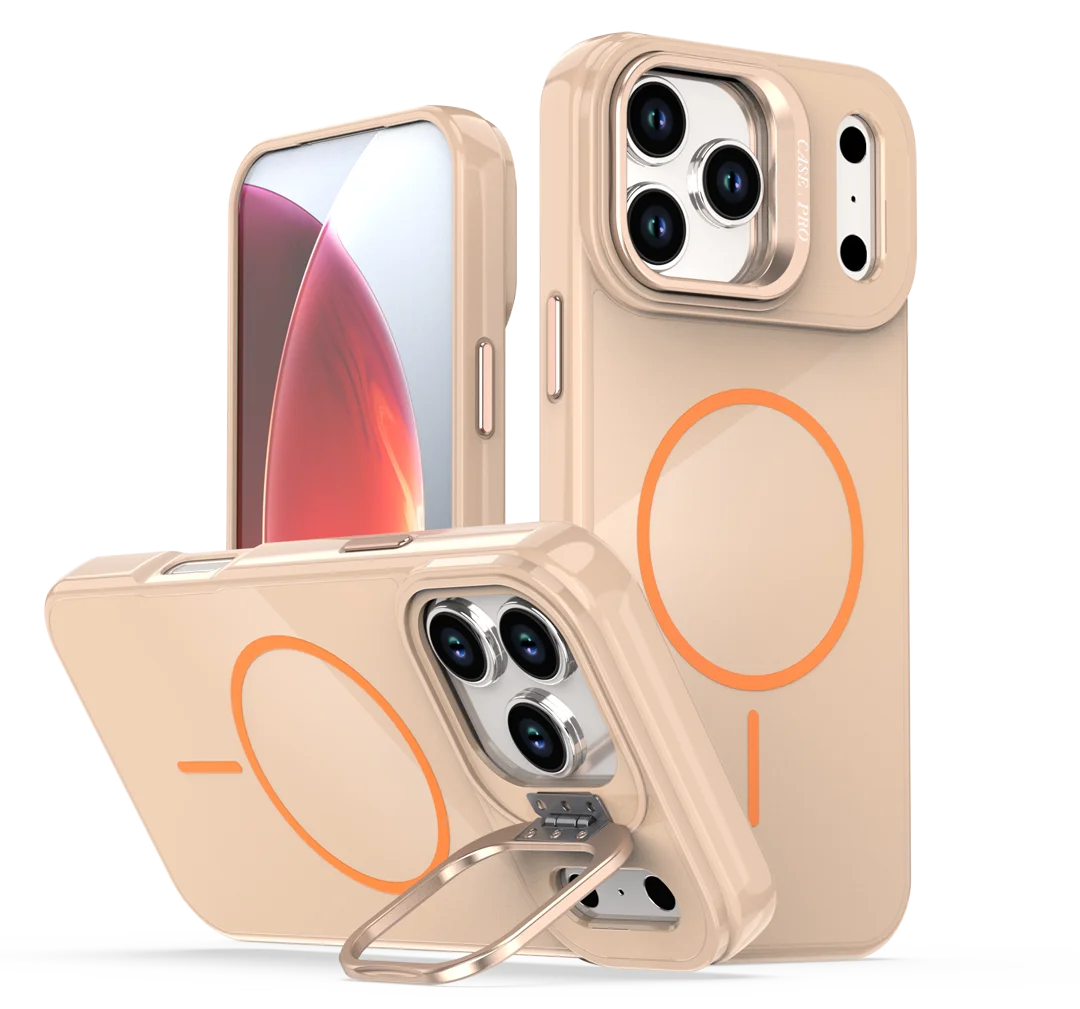

High Quality Lens Bracket Stand Case For iPhone 11 12 13 14 15 16 17 Pro Max Plus Magnetic Wireless Charging Cover Kickstand