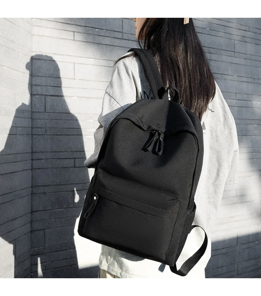 

Off white Japanese style casual backpack single front slip pocket simple drawstring design lightweight soft fabric suitable