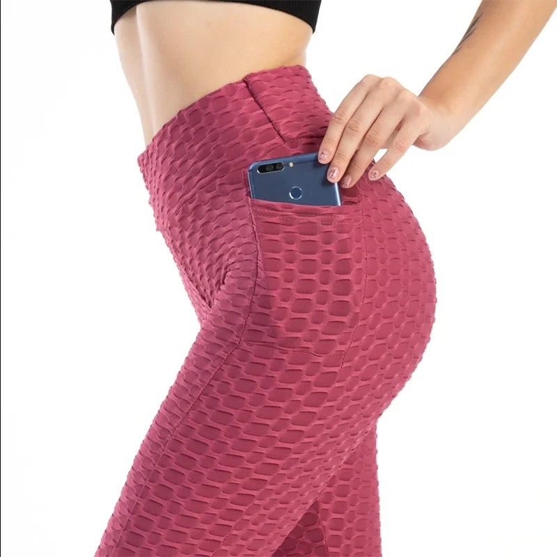 Sexy geraffte Butt Lift Leggings mit Taschen-Anti-Cellulite Yoga hosen Fitness Gym Sportswear