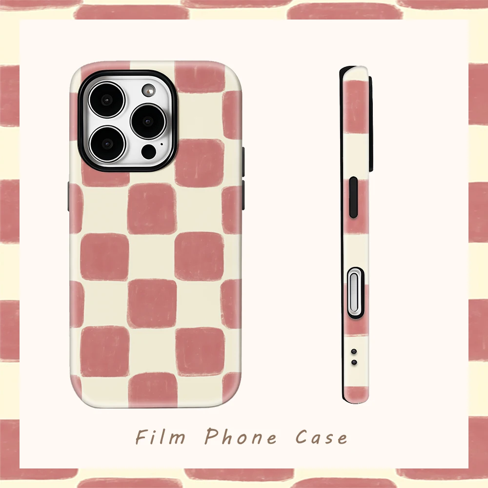 Blush Check Strukturierte Handyhülle für IPhone 17AIR 16E 16 15 14 13 12 11 17 Pro Max Plus Doppelschichtige Rückseite