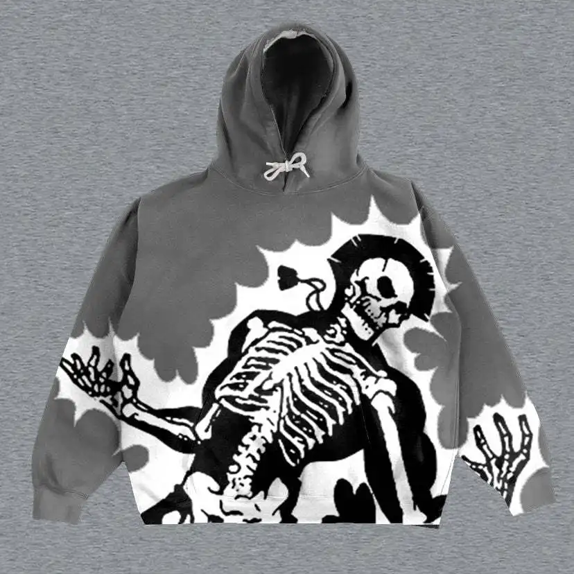 Halloween Skeleton Gothic Cardigan Hoodies Men and Women  Zipper Long Sleeve Hooded Sweatshirt Loose Lazy Style Harajuku Jacket
