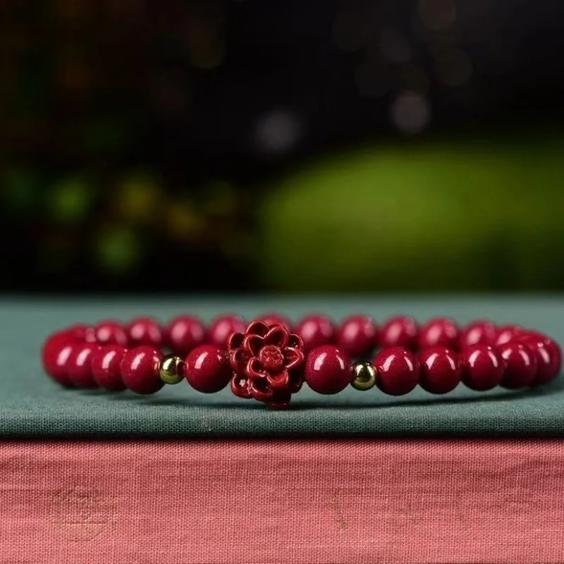 Red Cinnabar 6mm Flower Beads Bracelet Designer Gift Jewelry Luxury Energy Real Vintage Bangle Natural Amulet Customized