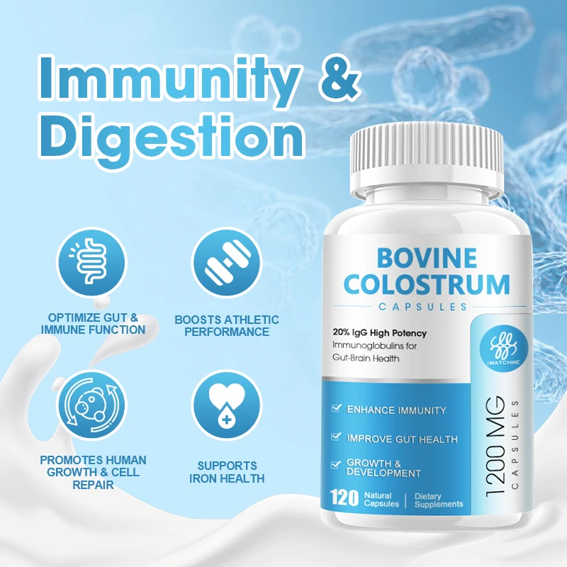 iMATCHME Colostrum Supplement for Gut Health Immune Support, Muscle Recovery & Wellness, Natural IgG Pure Whole Bovine Colostrum