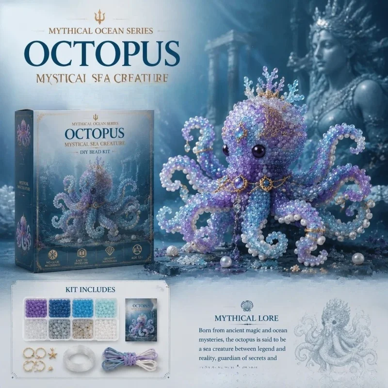 DIY 3D Ocean Animal Beaded Craft Kit Beginner Handmade Marine Creature Beading Material Package Home Ornament Making Supplies