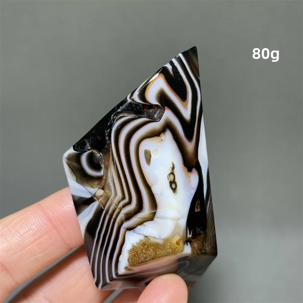 عينة معدنية طبيعية من العقيق الأسود المخطط غير منتظمة متعددة السطوح للتأمل والسحر مجموعة الطاقة هدية تزيين المنزل #6