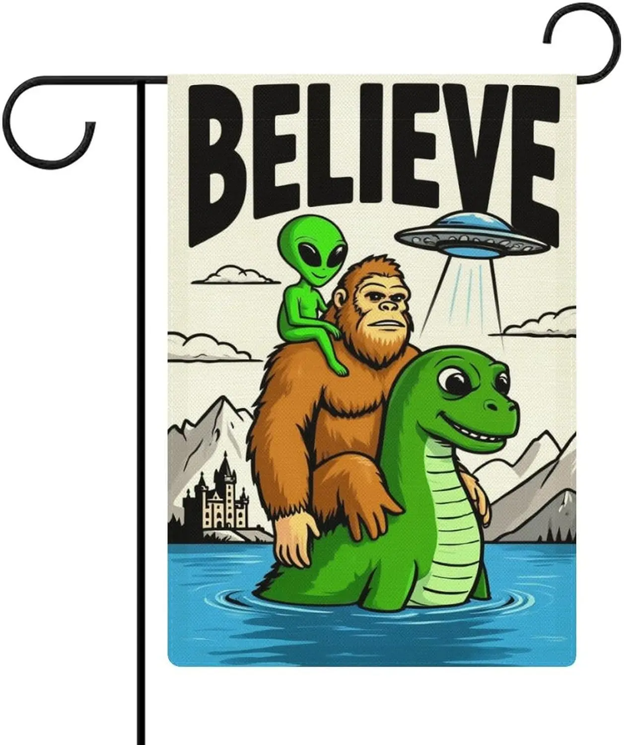Fantasy, Belief in Bigfoot And The Loch Ness Monster Garden Flag 12 X 18 Inches, All-Season, Small Welcome Flag DDI GGX
